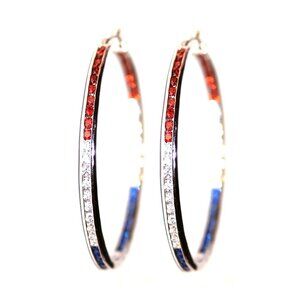 USA American Flag Independence Day 4th of July Patriotic Blue Red White Cz Hoops